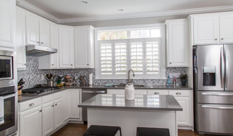 Polywood shutters in a Destin gourmet kitchen.